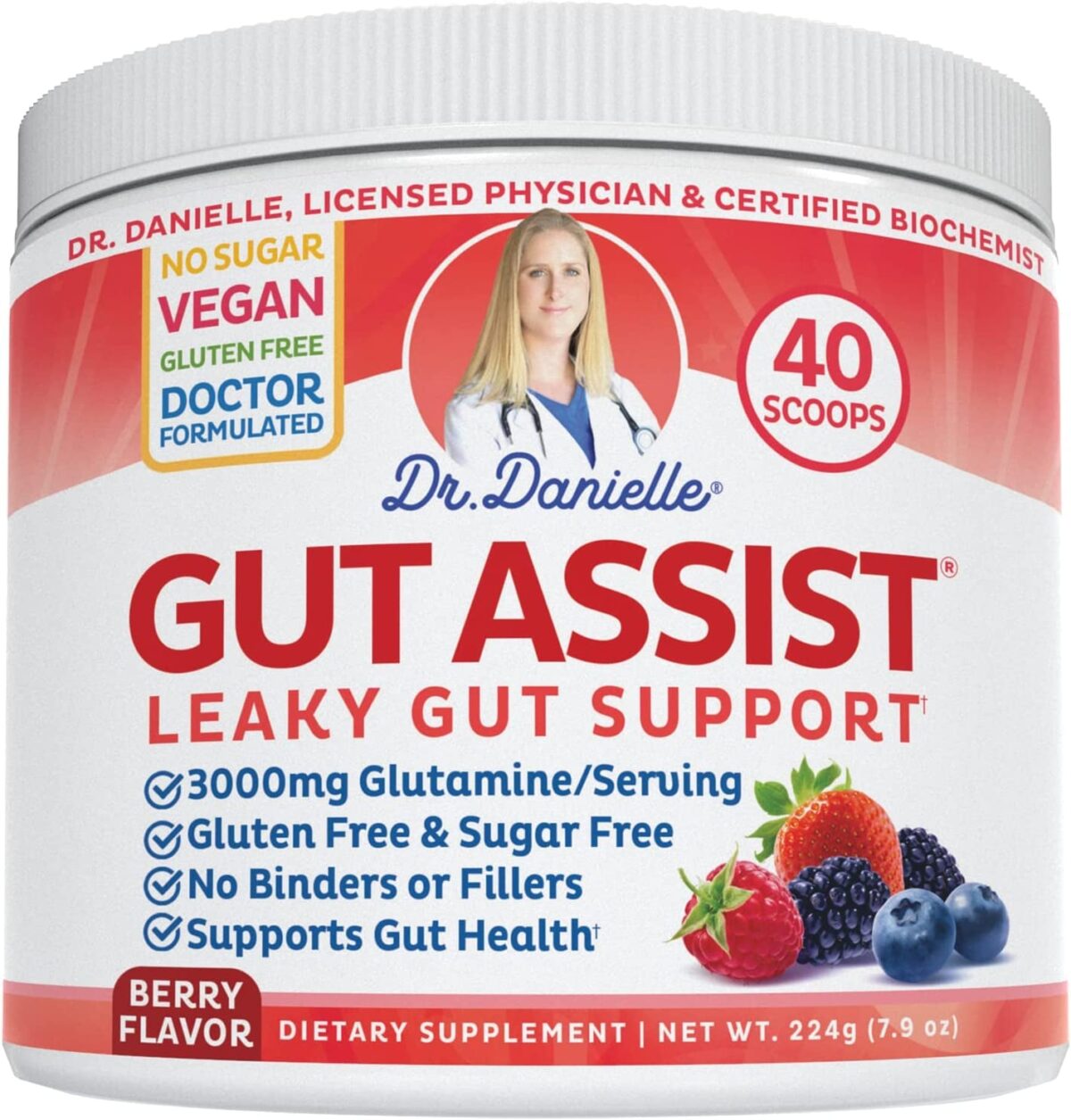 Doctor Danielle Gut Assist - Leaky Gut Repair Supplement Powder - Glutamine, Arabinogalactan, Licorice Root - Supports IBS, Heartburn, Bloating, Gas, Constipation, SIBO From