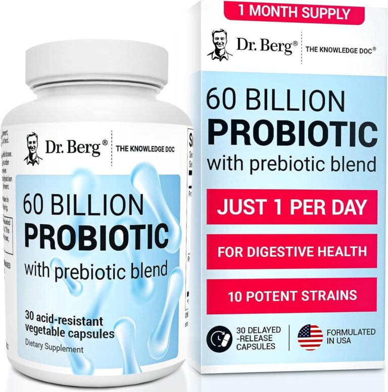 Dr. Berg 60 Billion Probiotic Supplement - Supports Occasional Constipation, Diarrhea, Gas & Bloating* - Pre and Probiotics for Digestive Health - 30 Probiotic Capsules