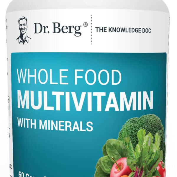 Dr. Berg Whole Food Multivitamin with Minerals - Daily Multivitamin for Men and Women - Includes Premium Whole Food Fruits and Vegetable Blend with Folate, Alpha-Lipoic Acid and More - 60 Capsules