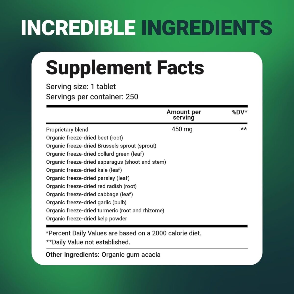 Dr. Berg'S Greens Superfood Cruciferous Vegetable Tablets - Vegetable Supplements for Adults W/ 11 Phytonutrient Super Greens Tablets - Energy, Immune System & Liver Veggie Tablets - 250 Tablets