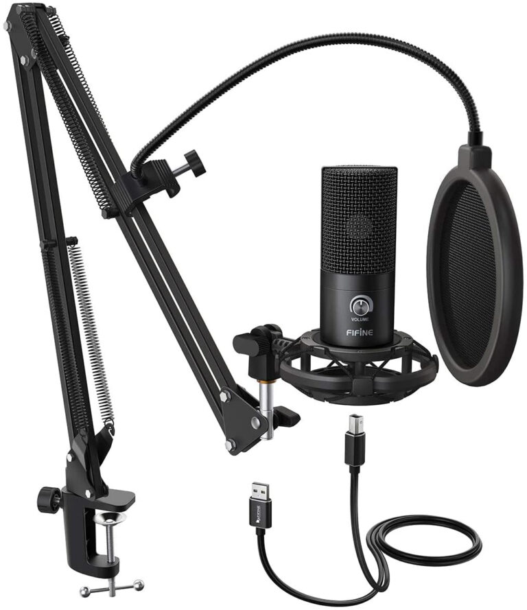 FIFINE Studio Condenser USB Microphone Computer PC Microphone Kit with Adjustable Boom Arm Stand Shock Mount for Instruments Voice Overs Recording Podcasting Youtube Vocal Gaming Streaming-T669