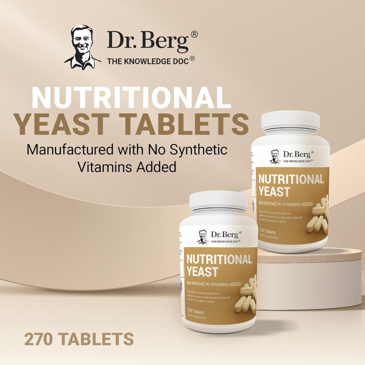 Dr. Berg Nutritional Yeast Tablets – Natural B12 Added - All 8 B Vitamin Complex – Organic Vanilla Flavor - 270 Vegan Tablets Dietary Supplements