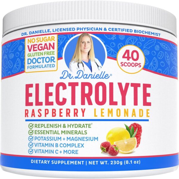 Dr. Danielle'S Original Electrolyte Powder - Hydration Drink Mix Supplement - Boosts Energy & Keto-Friendly - No Maltodextrin & Sugar Free - Raspberry Lemonade Flavor