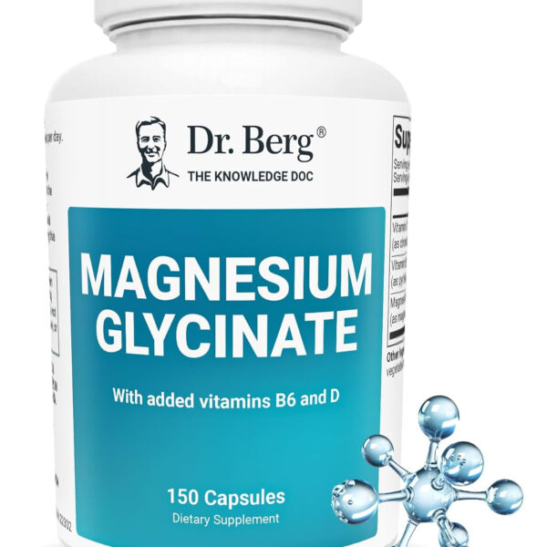 Dr. Berg Magnesium Glycinate 400 Mg – Chelated Magnesium Supplement with Vitamin D and B6 for Stress Support, Relaxation, and Good Sleep – 150 Vegetable Capsules High Absorption for Overall Wellness