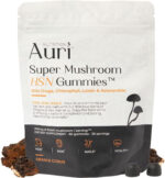 Auri Super Mushroom HSN Gummies - Hair Skin and Nails Gummies Functional Mushrooms Supplement - with Wild Chaga, Chlorophyll, Lutein and Astaxanthin - 60 Orange Citrus Gummies