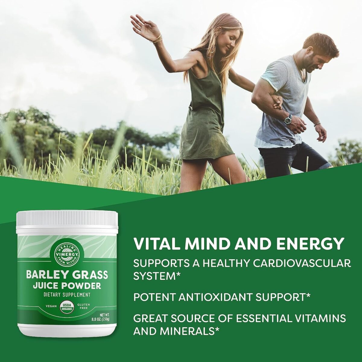 Vimergy Barley Grass Juice Powder – Clean Superfood Formula – Promotes Cardiovascular Health* – Organic, Vegan & Gluten-Free – Regular Size 250G