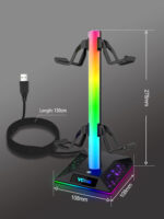 RGB Gaming Headphones Stand with 2 USB Ports Headset Stand with 10 Light Modes and Non-Slip Rubber, Suitable for All Earphone Accessories, Best Gift for Husband, Kids, Boyfriend