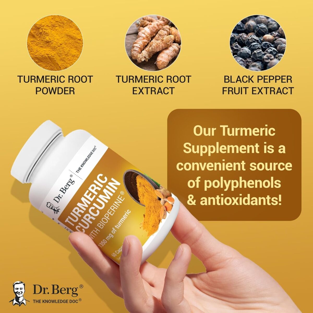 Dr. Berg (Only 2 per Day) Turmeric Supplement with Black Pepper (Bioperine) - 1350 Mg Turmeric Curcumin Supplement with 95% Curcuminoids – Turmeric Curcumin with Black Pepper – 60 Turmeric Capsules