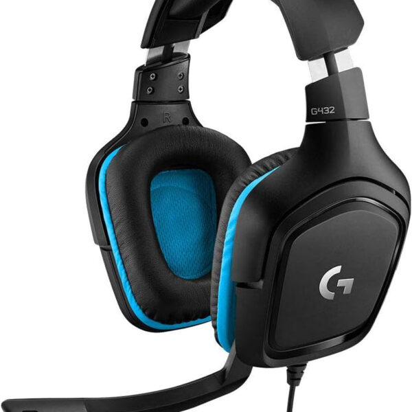 Logitech G432 Wired Gaming Headset, 7.1 Surround Sound, DTS Headphone:X 2.0, Flip-To-Mute Mic, PC (Leatherette) Black/Blue