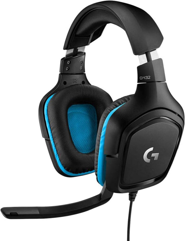 Logitech G432 Wired Gaming Headset, 7.1 Surround Sound, DTS Headphone:X 2.0, Flip-To-Mute Mic, PC (Leatherette) Black/Blue