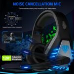 Gaming Headset with Microphone for PC PS4 PS5 Headset Noise Cancelling Gaming Headphones for Laptop Mac Switch Xbox One Headset with LED Lights Deep Bass for Kids Adults Deep Black