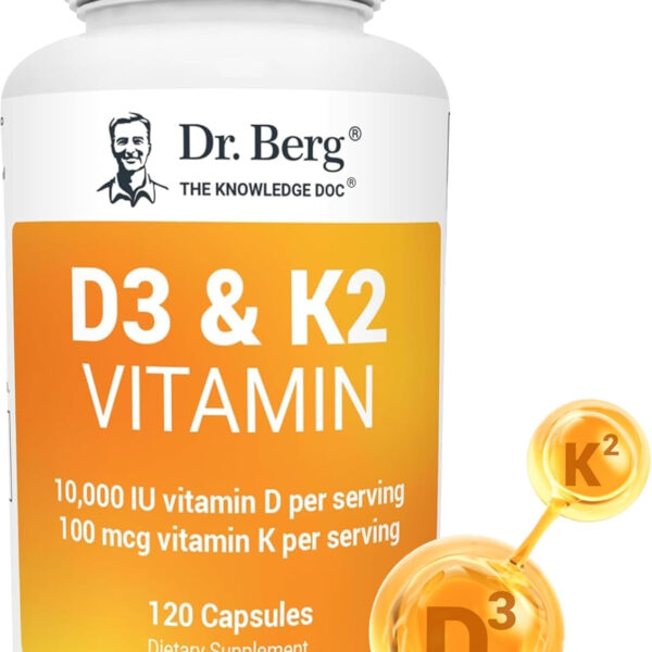 Dr. Berg Vitamin D3 K2 W/Mct Powder - Includes 10,000 IU of Vitamin D3, 100 Mcg MK7 Vitamin K2, Purified Bile Salts, Zinc & Magnesium for Ultimate Absorption - K2 D3 Vitamin Supplement - 120 Capsule