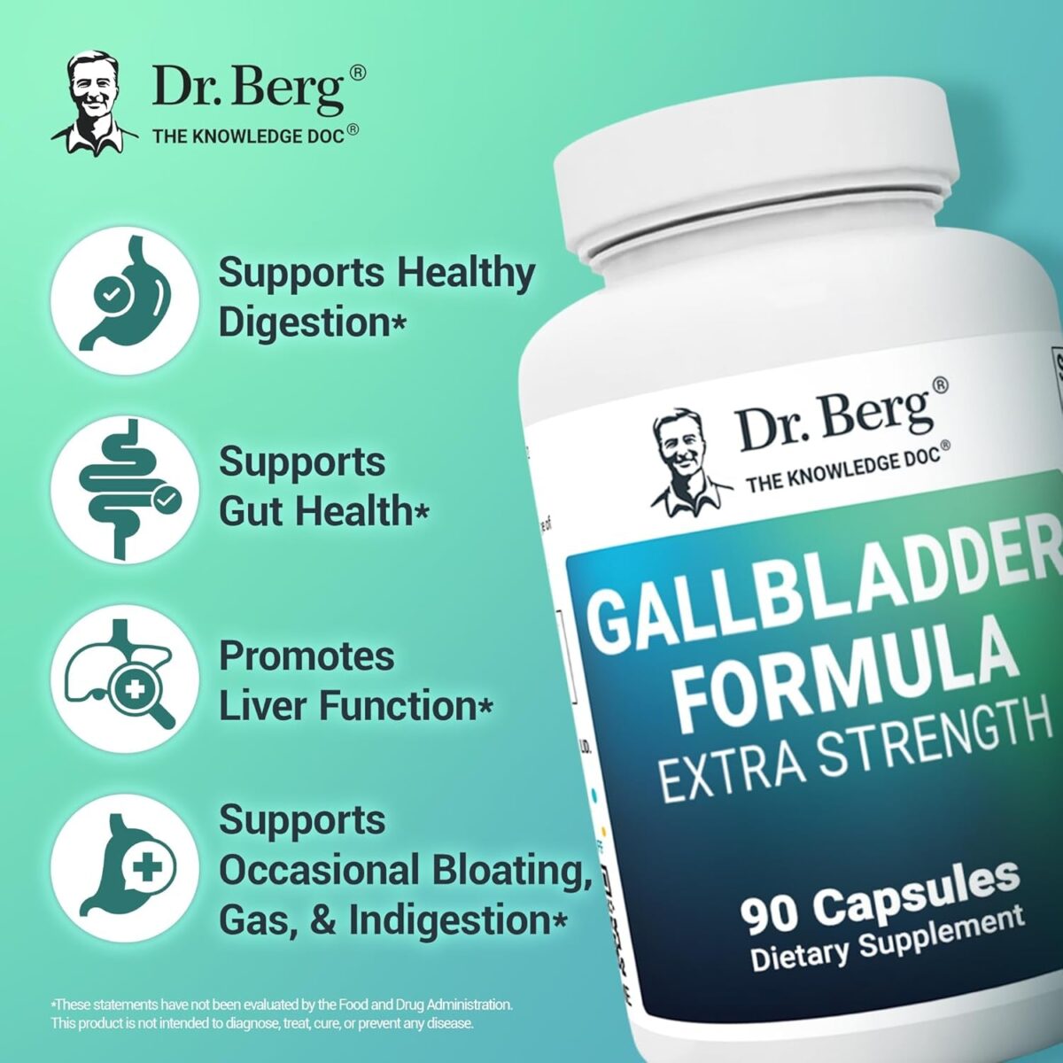 Dr. Berg Gallbladder Formula Extra Strength - Made W/Purified Bile Salts & Digestive Enzymes - Includes Carefully Selected Digestive Herbs - Full 45-Day Supply - 90 Capsules