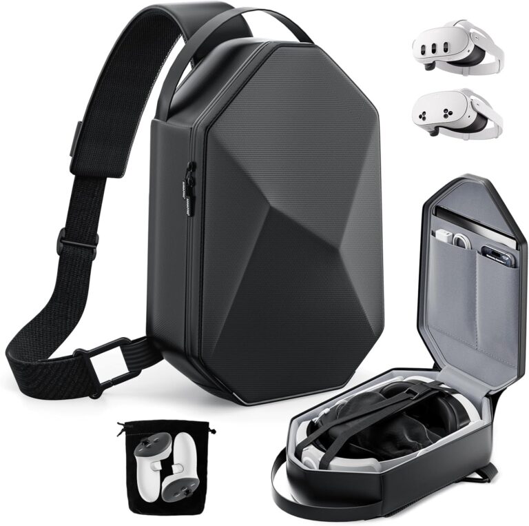 Annapro Carrying Case for Meta Quest 3S/Quest 3/Quest 2/Vision Pro, Hard Travel Case Compatible with Kiwi Design/Bobovr Elite Battery Strap and Controllers Accessories, Crossbody Shoulder Backpack