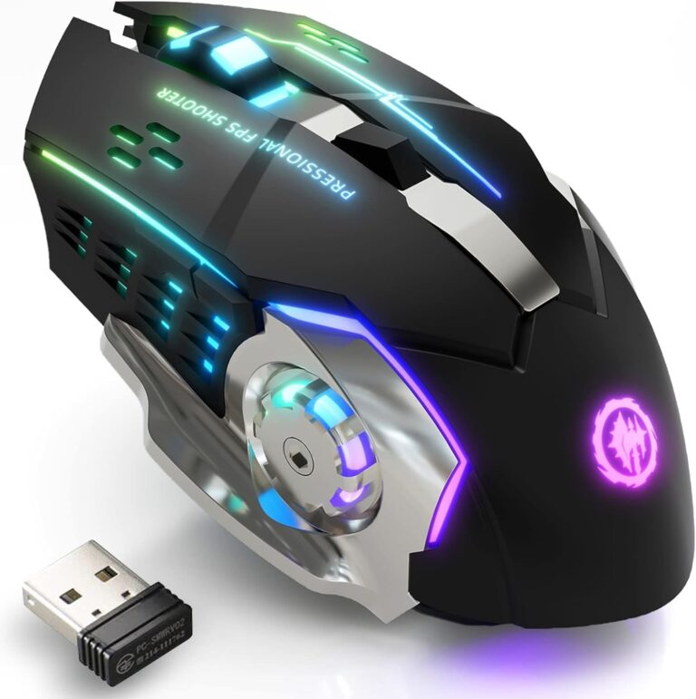 Wireless Gaming Mouse Bluetooth Mouse RGB Rechargeable 2.4G USB Cordless Computer Mice with 7 Color Backlit, 6 Buttons & Silent Click for Laptop, Ipad, Mac OS, PC, Windows -Black