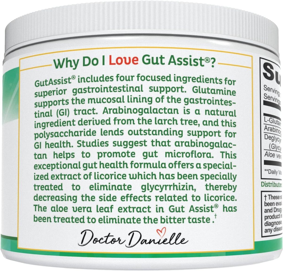 Doctor Danielle Gut Assist - Leaky Gut Repair Supplement Powder - Glutamine, Arabinogalactan, Licorice Root - Supports IBS, Heartburn, Bloating, Gas, Constipation, SIBO From