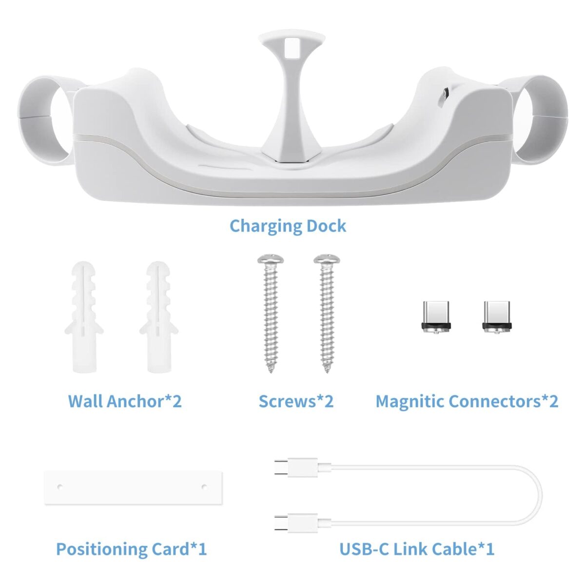 Veer Charging Dock for Quest 2,VR Headset Charging Stand Compatible with Meta Quest 2 Accessories Wall Mount Charger Station, USB-C Link Cable - White