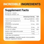 Dr. Berg Vitamin D3 K2 W/Mct Powder - Includes 10,000 IU of Vitamin D3, 100 Mcg MK7 Vitamin K2, Purified Bile Salts, Zinc & Magnesium for Ultimate Absorption - K2 D3 Vitamin Supplement - 120 Capsule