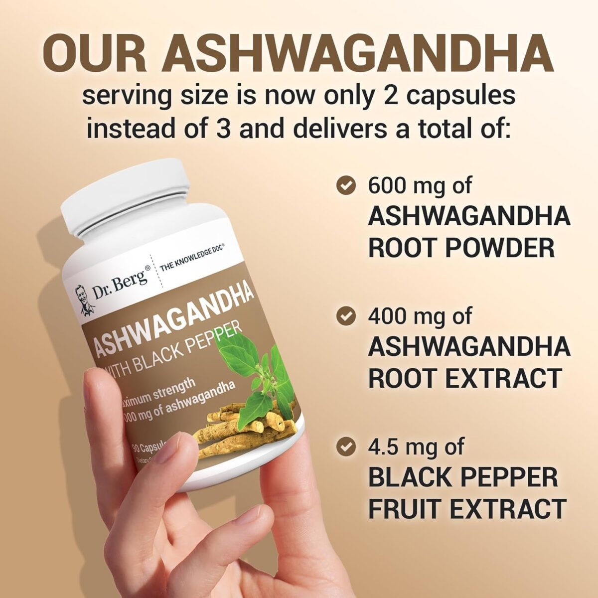 Dr. Berg Ashwagandha Capsules 1000Mg - Includes Ashwagandha Root with Black Pepper from Bioperine - Ashwagandha Supplements 90 Capsules