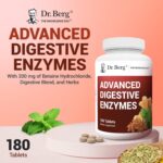 Dr. Berg Advanced Digestive Enzymes with Apple Cider Vinegar - Includes Digestive Health Ingredients like Betaine Hydrochloride (HCI), Ginger Root & Peppermint Leaf - 180 Tablets