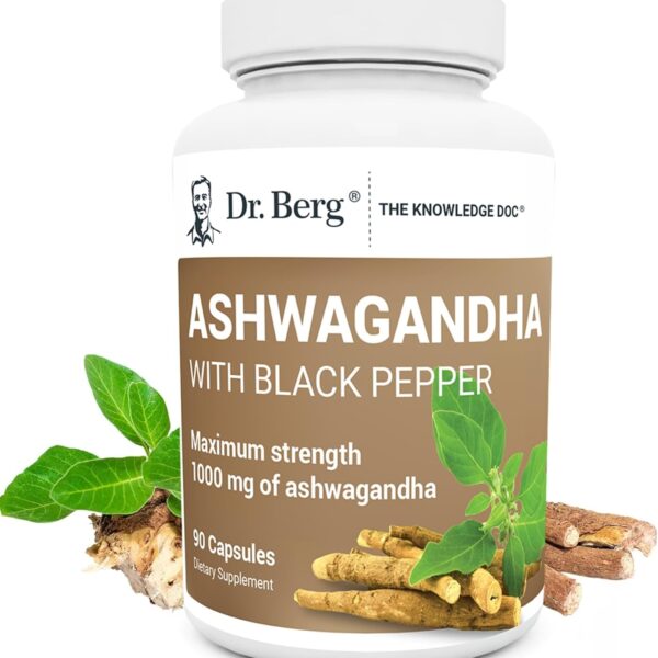 Dr. Berg Ashwagandha Capsules 1000Mg - Includes Ashwagandha Root with Black Pepper from Bioperine - Ashwagandha Supplements 90 Capsules