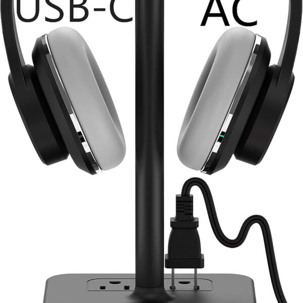 KAFRI RGB Headphone Stand with USB A&C Charger Desk Gaming Headset Holder Hanger Rack with 3 USB Charging Port and 2 Outlet - Suitable for Gamer Desktop Table Game Earphone Accessories Boyfriend Gifts