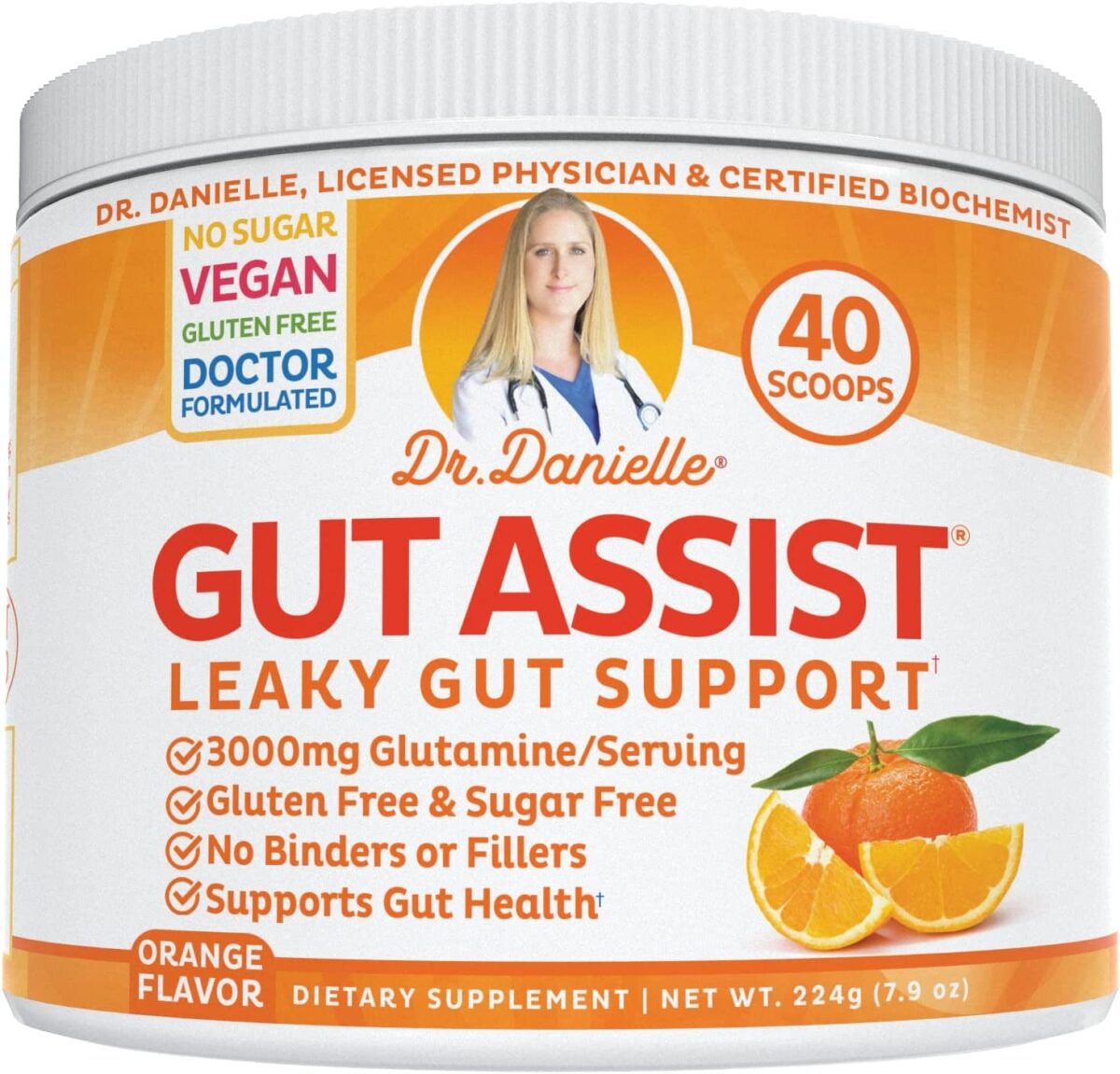 Doctor Danielle Gut Assist - Leaky Gut Repair Supplement Powder - Glutamine, Arabinogalactan, Licorice Root - Supports IBS, Heartburn, Bloating, Gas, Constipation, SIBO From