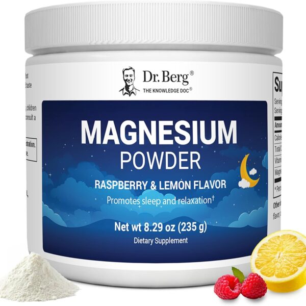 Dr. Berg Magnesium Glycinate Powder for Sleep, Relaxation, & Stress Relief - Raspberry & Lemon Flavor (50 Servings) Magnesium Powder - Magnesium Drink Powder, Ideal for Bedtime Support & Calming