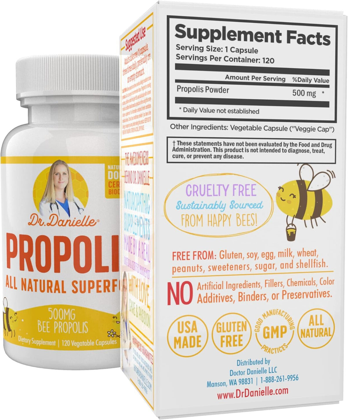 Bee Propolis from Dr. Danielle, Best Bee Propolis Supplement, 500Mg 120 Capsules