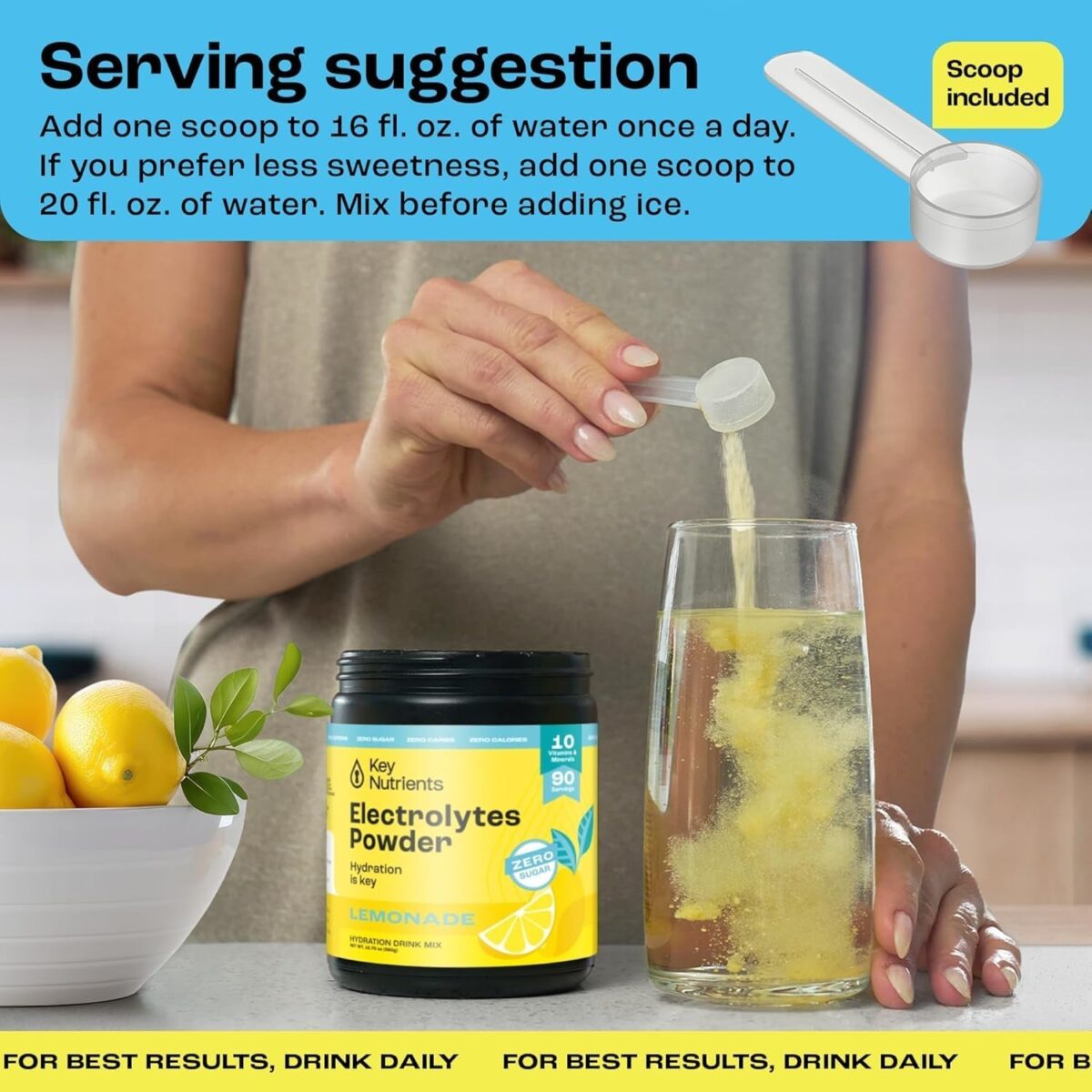 KEY NUTRIENTS Multivitamin Electrolytes Powder No Sugar - Refreshing Lemonade Electrolyte Powder - Sodium & Energy Supplement - Hydration Powder - No Calories - 90 Servings - Made in USA