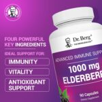 Dr. Berg Black Elderberry Capsules (Advanced Immune Support*) with 15,000 IU Vitamin D, 60 Mg of Zinc, & 90 Mg of Camu Camu - (4-In-1) Sambucus Elderberry Immune Support Supplement - 90 Capsules