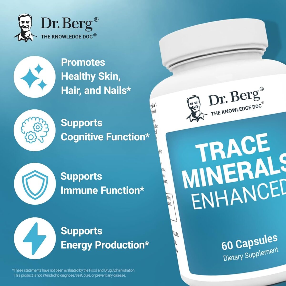 Dr. Berg Trace Minerals Enhanced Complex - Complete with 70+ Minerals Including 10 Mg of Zinc - Dietary Supplement - 60 Capsules