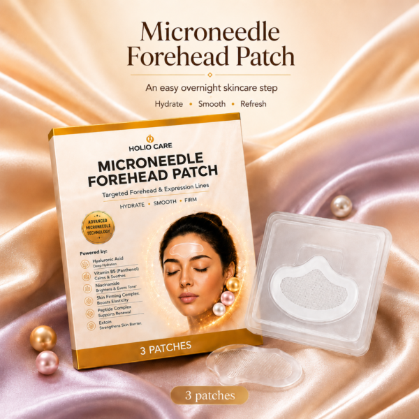Holio Care Microneedle Forehead Patch – Advanced Forehead Wrinkle Patch with Hyaluronic Acid, Vitamin B5, Niacinamide & Peptide Complex – Hydrating Cosmetic Forehead Patch – 3 Patches