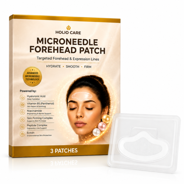 Holio Care Microneedle Forehead Patch – Advanced Forehead Wrinkle Patch with Hyaluronic Acid, Vitamin B5, Niacinamide & Peptide Complex – Hydrating Cosmetic Forehead Patch – 3 Patches