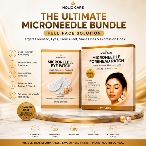Holio Care Ultimate Microneedle Bundle – Full Face Microneedle Patch System | Forehead Patch + Eye Patches | Targets Forehead, Under-Eye, Crow's Feet, Smile Lines & Expression Lines | 9 Total Patches